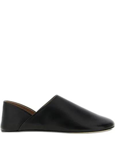 Jw Anderson Babouche Flat Leather Mules Round Toe In Black