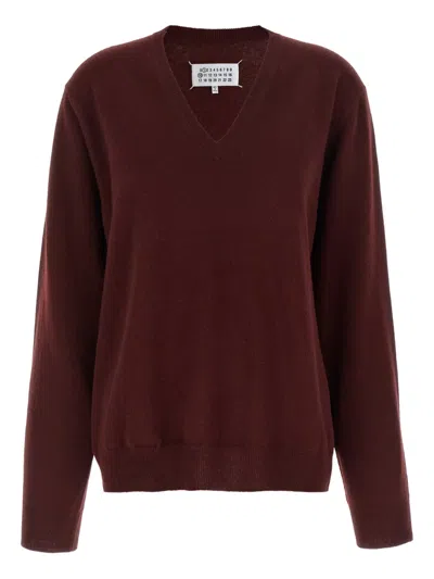 Maison Margiela Four Stitches Knitwear V Neck Sweater In Burgundy