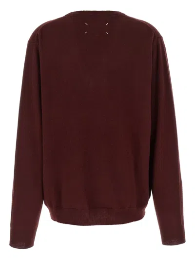 Maison Margiela Four Stitches Knitwear V Neck Sweater In Burgundy