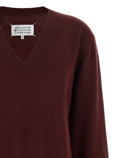 Maison Margiela Four Stitches Knitwear V Neck Sweater In Burgundy