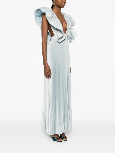 L'idée Ventoux Ruffled V-neck Gown In Blue