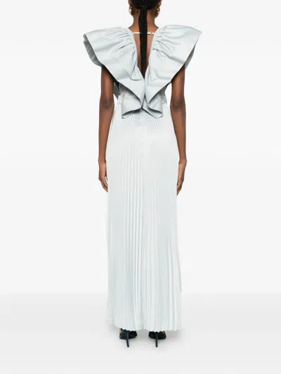 L'idée Ventoux Ruffled V-neck Gown In Blue