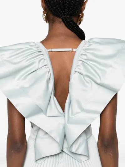 L'idée Ventoux Ruffled V-neck Gown In Blue