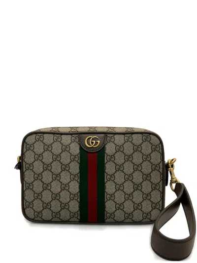 Gucci Men Ophidia Gg Supreme Fabric And Leather Crossbody Bag In Multi