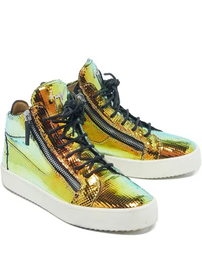 Pre-owned Giuseppe Zanotti Vintage Kriss Leather Zip-detail Sneakers In Gold