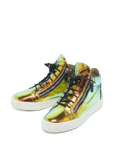 Pre-owned Giuseppe Zanotti Vintage Kriss Leather Zip-detail Sneakers In Gold