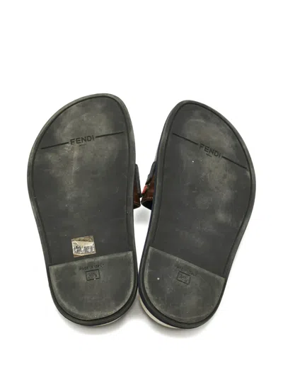 Pre-owned Fendi Mania Lettering Coated Canvas Slides 36.5 In Brown