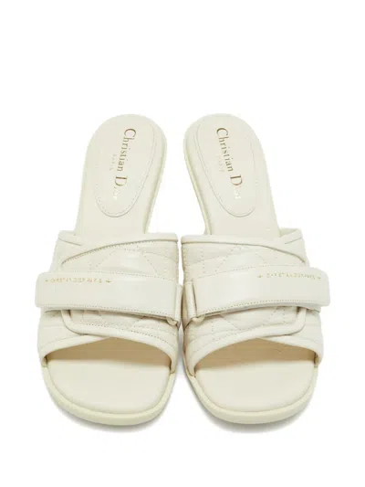 Pre-owned Dior Quilted Leather Heeled Slides In Neutral