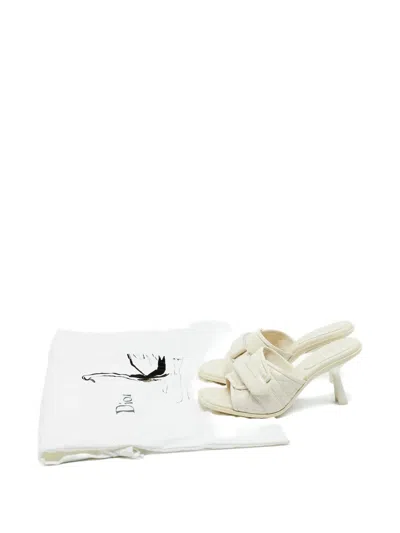 Pre-owned Dior Quilted Leather Heeled Slides In Neutral