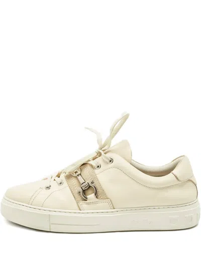 Pre-owned Ferragamo Sultan Suede-panel Sneakers In Neutral