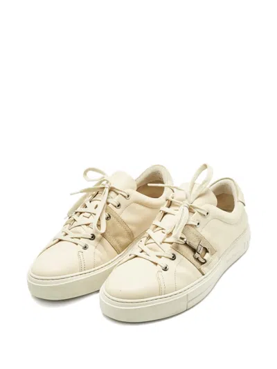 Pre-owned Ferragamo Sultan Suede-panel Sneakers In Neutral
