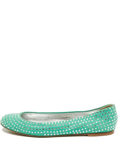 Pre-owned Giuseppe Zanotti Euede Crystal-embellished Ballet Flats In Green