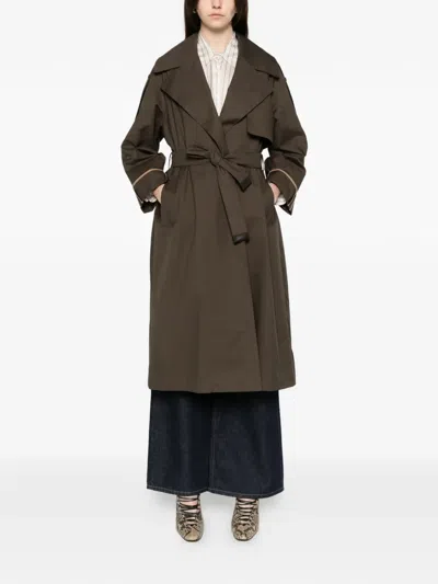 Max Mara Collared Trench Coat In Green