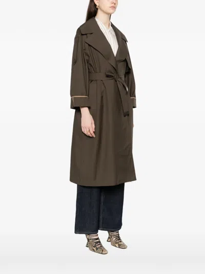 Max Mara Collared Trench Coat In Green