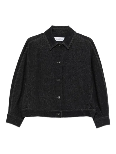 Max Mara Oversized Cropped Denim-effect T-shirt Jacket In Black
