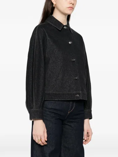 Max Mara Oversized Cropped Denim-effect T-shirt Jacket In Black
