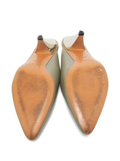 Pre-owned Celine Pointed-toe Leather Mules In Gray