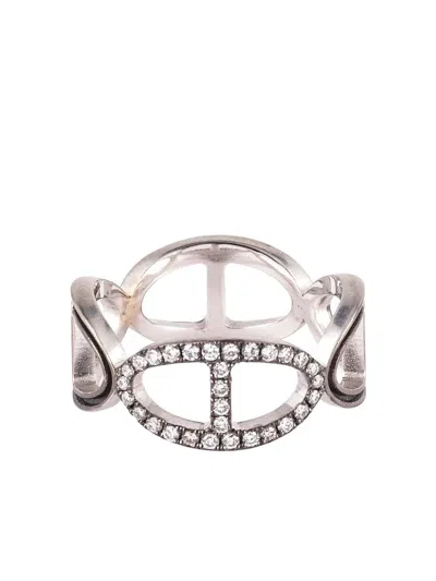 Sylva & Cie Diamond Buckle Ring In Silver