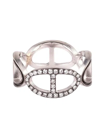 Sylva & Cie Diamond Buckle Ring In Silver