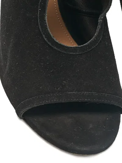 Pre-owned Aquazzura Cut-out Suede Sandals 37.5 In Black