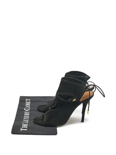 Pre-owned Aquazzura Cut-out Suede Sandals 37.5 In Black