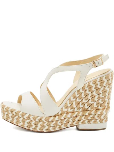 Pre-owned Paloma Barceló Espadrille Leather Wedge Sandals In White