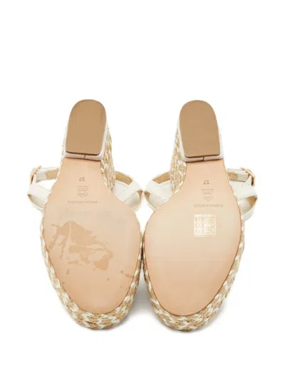 Pre-owned Paloma Barceló Espadrille Leather Wedge Sandals In White