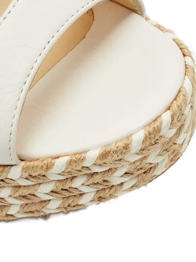 Pre-owned Paloma Barceló Espadrille Leather Wedge Sandals In White