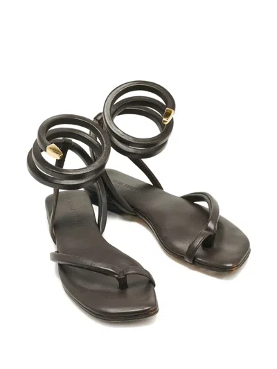 Pre-owned Bottega Veneta Spiral-strap Leather Sandals In Brown