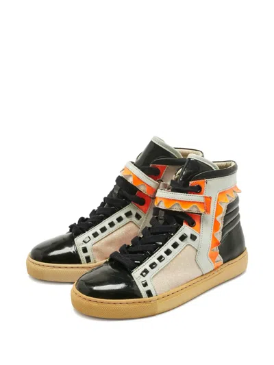 Pre-owned Sophia Webster Zigzag-detail Leather High Tops Sneakers In Black