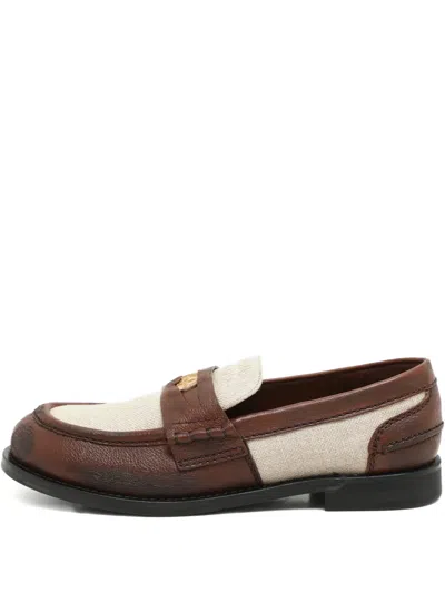Pre-owned Miu Miu Penny-strap Loafers In Brown