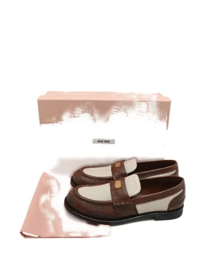 Pre-owned Miu Miu Penny-strap Loafers In Brown