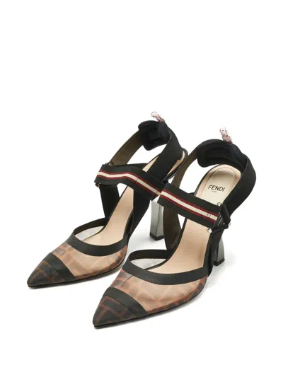 Pre-owned Fendi Colibri Canvas Pointed-toe Pumps In Black