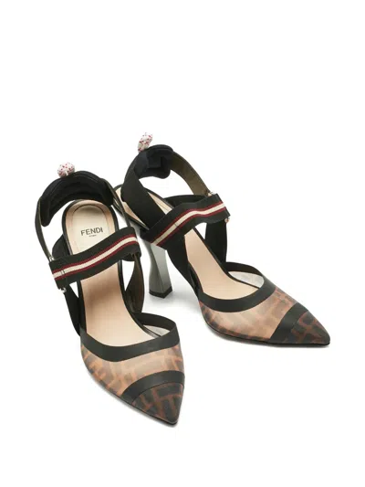 Pre-owned Fendi Colibri Canvas Pointed-toe Pumps In Black
