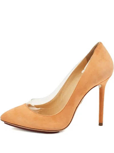 Pre-owned Charlotte Olympia Pointed-toe Suede Pump In Brown