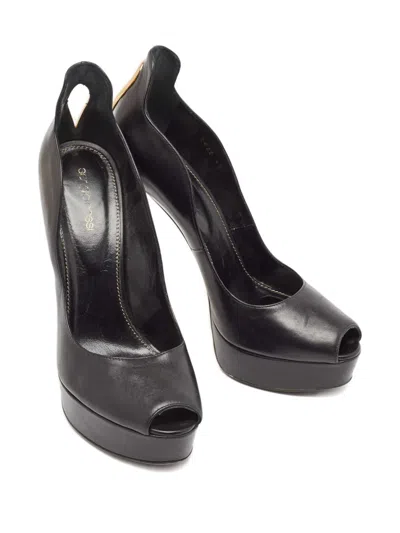 Pre-owned Sergio Rossi Vintage Platform Peep-toe Pumps In Black