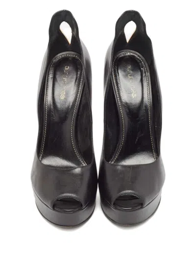 Pre-owned Sergio Rossi Vintage Platform Peep-toe Pumps In Black