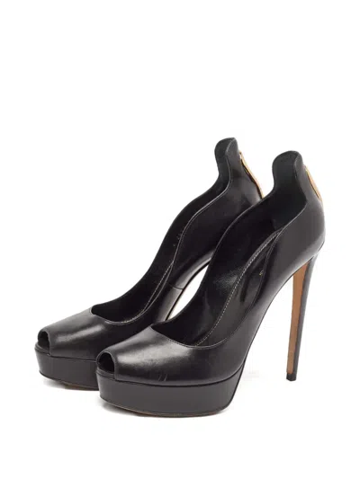 Pre-owned Sergio Rossi Vintage Platform Peep-toe Pumps In Black