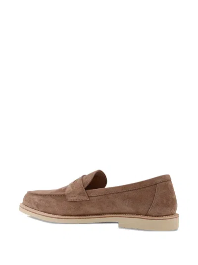 Brunello Cucinelli Embossed Stitching Penny Leather Loafers In Brown