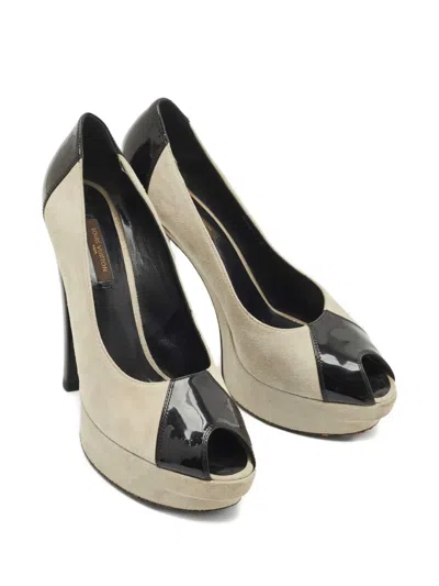 Pre-owned Louis Vuitton Patent-leather Platform Peep-toe Pumps In Neutral