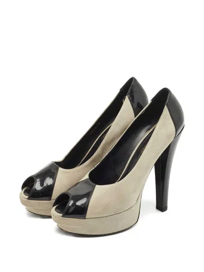 Pre-owned Louis Vuitton Patent-leather Platform Peep-toe Pumps In Neutral