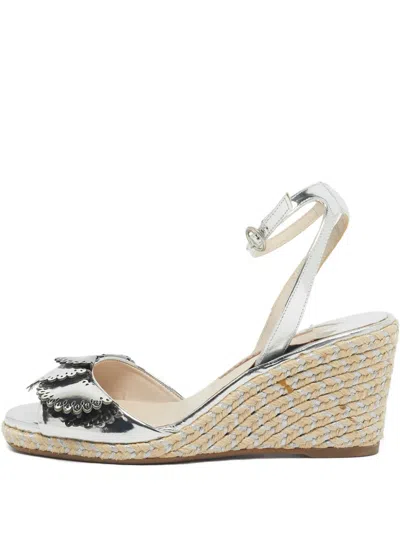 Pre-owned Sophia Webster Ruffled Espadrille Sandals In Silver