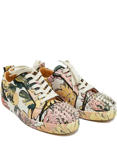 Pre-owned Christian Louboutin Louis Junior Floral-pattern Spike Sneakers In Pink