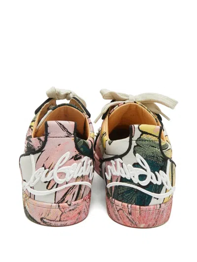 Pre-owned Christian Louboutin Louis Junior Floral-pattern Spike Sneakers In Pink