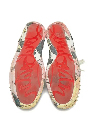 Pre-owned Christian Louboutin Louis Junior Floral-pattern Spike Sneakers In Pink