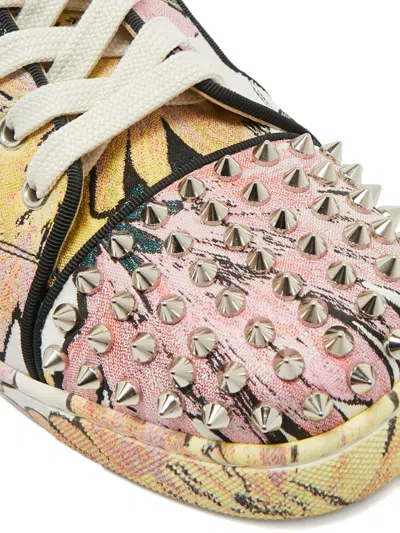 Pre-owned Christian Louboutin Louis Junior Floral-pattern Spike Sneakers In Pink