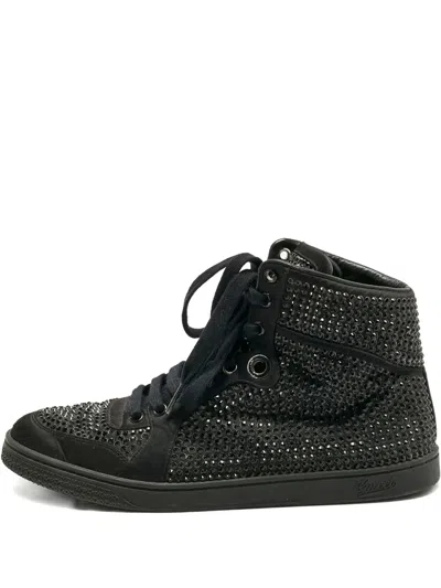 Pre-owned Gucci Coda Crystal Embellished High-top Sneakers In Black