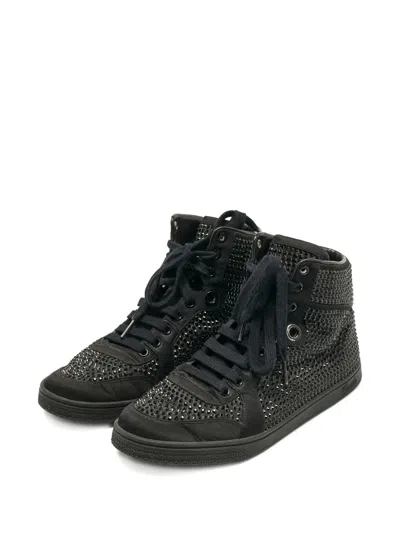 Pre-owned Gucci Coda Crystal Embellished High-top Sneakers In Black