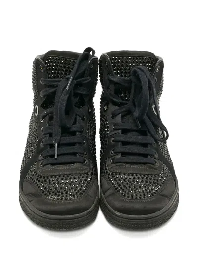 Pre-owned Gucci Coda Crystal Embellished High-top Sneakers In Black