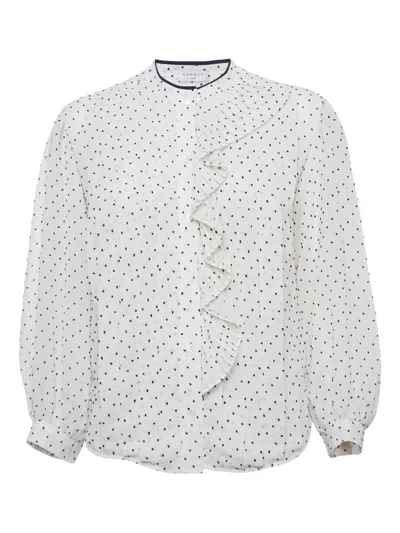 Pre-owned Sandro Swiss-dot Pleated Blouse In White